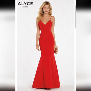 NEW ALYCE PARIS PROM 60293 sz 10 Mermaid Red Dress Maxi Gown Formal V Neck